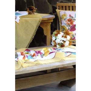 Juego de Mantel Amarillo Hecho a Mano de 150x150cm con Camino de Mesa y Fundas de Cojín con Estampado Floral para Decoración del Hogar - Product Image 3