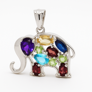 Pendentif éléphant en argent sterling plaqué rhodium avec pierres précieuses multiples - Bijoux minimalistes pour femmes faits à la main en gros - Product Image 4