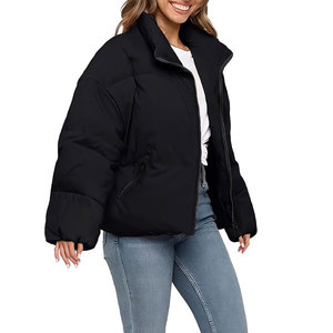 Women's Black Quilted Hooded Puffer <b>Jacket</b> Full Sleeve Zipper Closure Winter Thick Warm Coat Solid Color Casual Style - Product Image 3