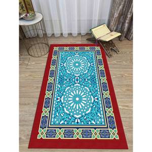 พรมละหมาดอิสลามสีน้ำเงิน: พรมศาสนาอิสลามพิมพ์ลาย 3 มิติ, พรมบางแบบไม่ถักทอ - Product Image 4