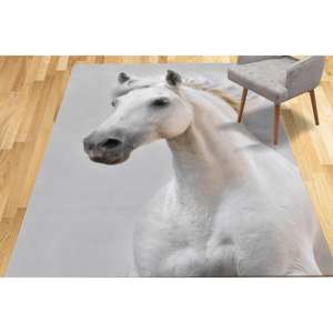 Alfombras Blancas con Estampado de Caballos, Alfombra para Interiores, Antideslizante, Fácil de Limpiar, con Pelo Suave - Product Image 1