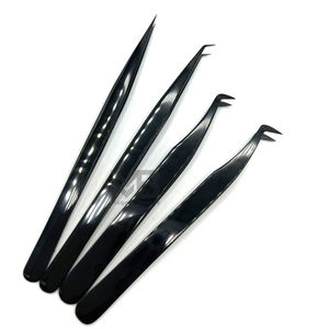 Black Plasma Color Coated Precision Durable <b>Plain</b> Grip Eyelash Extension Tweezers Japanese Stainless Steel Custom Brand Name - Product Image 1