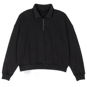 Sweat à capuche pour homme en coton lourd 420g de haute qualité, surdimensionné, pour la saison hivernale, col à capuche, court, large, demi-zip, couleur unie - Product Image 1