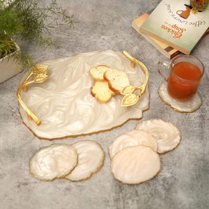 ชุดถาดรองแก้วไม้กลมและเรซินเป็นมิตรต่อสิ่งแวดล้อมด้ามจับสีทองแผ่นรองอเนกประสงค์สไตล์คลาสสิกที่ละเอียดอ่อน - Product Image 3