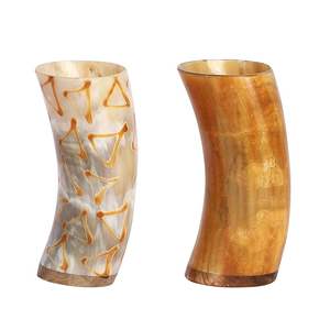 Vaso de cuerno vikingo de 6 \ "de inspiración Medieval auténtica, juego de vino de cerveza, recipiente ceremonial pulido, artesanías naturales, animales - Product Image 1