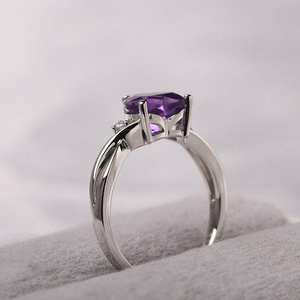 แหวนรูปหัวใจอเมทิสต์ธรรมชาติ925แหวนพลอยสีม่วงเงินสเตอร์ลิงของขวัญวันเกิดสำหรับเครื่องประดับแฮนด์เมดของเธอ - Product Image 3