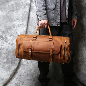 Leather Weekender Duffel Bag with Zipper Closure and Adjustable Strap for Travel - Product Image 1