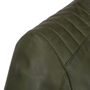 Alta calidad al aire libre de manga larga invierno otoño Biker ejército verde chaqueta de cuero genuino para las mujeres - Product Image 2
