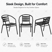 Ensemble de 3 pièces pour le patio à cadre en métal tout temps OEM ODM ensemble de 3 pièces de bistro table en verre et chaises empilables en acier ensemble de salle à manger