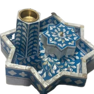 Plateau en os incrusté de motifs floraux, fait à la main en Inde, plateau de service et de table en os incrusté pour la maison, l'hôtel, les restaurants et le bureau - Product Image 1