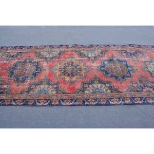 Vintage Turkish Wool Rug <b>Red</b> Blue Oversized Area Rug 41 X 125 ft 10mm Boho Patchwork Hallway <b>Latex</b> Large Area Room Rug - Product Image 3