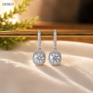 Elegant Cushion Cut Diamond Drop <b>Earrings</b> Halo Moissanite 925 Sterling <b>Silver</b> <b>Hoop</b> <b>Earrings</b> for Wedding Party Jewelry - Product Image 6