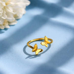 NOVAMART Fine Hallmark Bohemian Trendy Silver <b>Couple</b> Butterfly Inlay <b>Ring</b> Gold-Plated Titanium Copper Gemstone for Gift or Openi - Product Image 2
