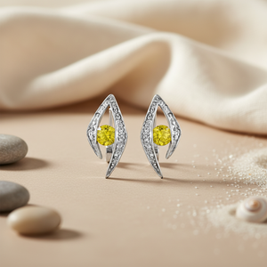 Boucles d'oreilles tendance pour femmes en argent 925 avec pierre précieuse jaune, diamant, or 14K 18K, or rose principal, forme de fleur pour un usage quotidien, cadeaux - Product Image 1