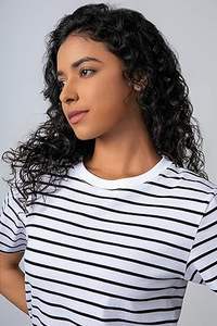Camiseta básica 100% de algodón de manga corta con cuello a rayas para mujer, ropa informal de verano antibolitas ecológica con bordado - Product Image 6