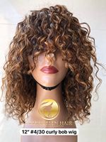 Perruque Bob Courte 12 pouces 4/30 en Cheveux Humains Vierges Indiens 100% Naturels Bouclés Brun Foncé pour Femmes, Facile à Porter, 1 Pièce