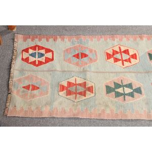 Alfombra Turca Vintage de 2.1x6 pies, Alfombra de Pasillo, Alfombra de Lana Azul Kilim - Product Image 4