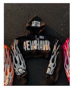 Custom Spring Fashion Oversized Heavyweight Acid Wash <b>Hip</b> Hop Vintage Distressed Embroidery Patch Rhinestone Hoodie - Product Image 1