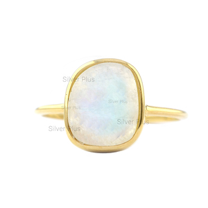 14K Solid Gold <b>Dainty</b> <b>Ring</b> with Faceted Rainbow Moonstone Bezel Setting Unshaped Natural Moonstone Wedding and Party <b>Ring</b> - Product Image 5