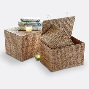 Boîte de rangement en jacinthe d'eau artisanale avec couvercle, boîtes tissées de haute qualité, fournitures en gros - Product Image 6