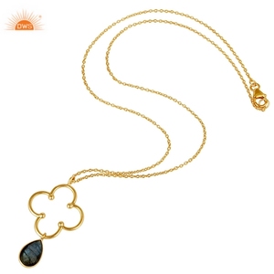 Pendentif en pierre précieuse Labradorite naturelle, avec chaîne, bijou plaqué or 925 en argent, fait à la main, fabrication et fournisseur - Product Image 4