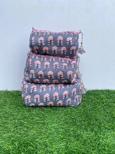 Gris pour étui en pur coton imprimé floral grand 3 pièces pour sac à cosmétiques ensemble pochette de maquillage écologique durable cadeaux pour - Product Image 4