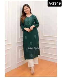 Most Beautiful <b>Women</b> Wear Rayon <b>Kurtis</b> Pajama Kurta Embroidery Designs <b>for</b> <b>Women</b> Casual Wear Collections with Low Price <b>Kurtis</b> - Product Image 4