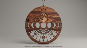 Décoration murale circulaire en bois avec phases lunaires et motif Ganesha, style bohème pour le salon - Product Image 6