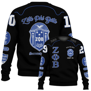 Zeta Phi Beta Sororité Pull En Tricot 1920 ZPhiB Bleu Blanc Chenille Broderie Vie Grecque Divine Neuf Premium Pull - Product Image 6