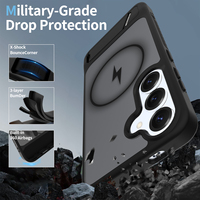 Étui de protection antichoc de luxe avec support pour appareil photo, en TPU + acrylique givré, à chargement magnétique, finition mate translucide douce au toucher