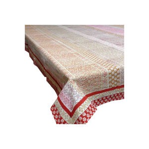 Manteles de algodón 100% hechos a mano con exquisito diseño floral cubierta de mesa impresa de bloque redondo para suministro a granel - Product Image 1