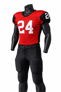 Ensemble d'uniformes de football américain personnalisés, maillot rouge et pantalon rembourré noir, kit d'équipe de football américain - Product Image 4