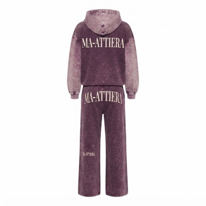 Conjunto de Sudadera con Capucha Oversize con Estampado Lavado Personalizado y Pantalones Anchos de Felpa para Mujer, Chándal de Algodón Estilo Urbano OEM ODM - Product Image 4