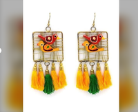 Boucles d'oreilles artisanales en fil de soie multicolores - Artisanat promotionnel imprimé sur soie, tendance, économique, cadeau original