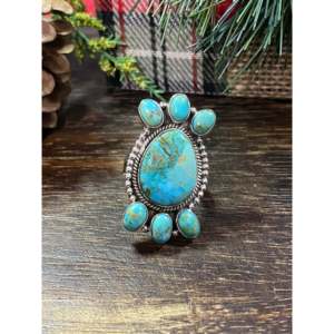 Handmade Kingman Turquoise Sterling <b>Silver</b> Bezel Set <b>Adjustable</b> <b>Ring</b> Size 6.5 - Product Image 1