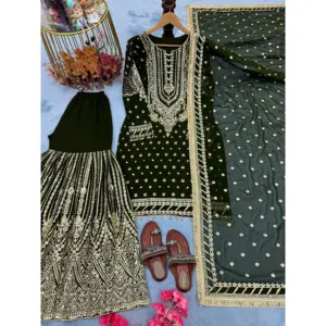 Ensemble haut et palazzo brodé pour femmes, avec dupatta - Product Image 3