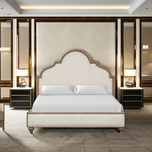 Cama Tapizada de Estilo Mid-Century Directo de Fábrica con Estructura de Madera y Cabecera Suave para Dormitorio, Hotel y Apartamento - Product Image 2