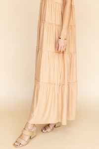 Atractivo sólido 100% tela de algodón verano cuello en V hasta el tobillo con escalonado suelto Casual sin mangas señoras Maxi vestido para mujer - Product Image 5