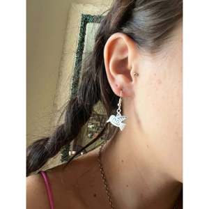Navajo Handmade <b>Sterling</b> <b>Silver</b> <b>Dangle</b> Hummingbird Drop <b>Earrings</b> with Shell Pearl Diamond Accents - Product Image 2