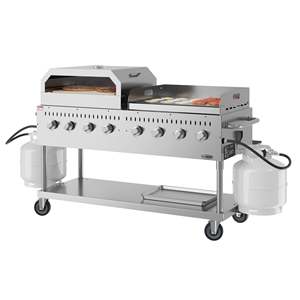 Barbecue au gaz propane commercial extérieur de 60 pouces à 8 brûleurs, plaque de cuisson de 30 pouces, four à pizza de 30 pouces, homologué ETL, allumage piézoélectrique, en acier inoxydable - Product Image 1