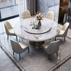 Italian Luxury Durable <b>Dining</b> <b>Table</b> Set Modern Simple Style Turntable Light Sintered Stone <b>Top</b> Home Use Hotel Villa Metal Legs - Product Image 1