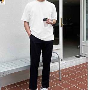 เสื้อยืดโอเวอร์ไซส์สำหรับผู้ชายเสื้อยืดสีขาวล้วนแบบสะพายไหล่สีดำล้วน - Product Image 5
