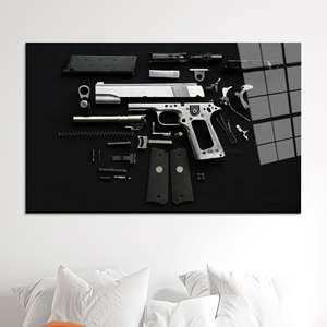 Tableau mural démonté en forme de pistolet, impression industrielle moderne pour garage, ART EN VERRE TREMPÉ - Product Image 1