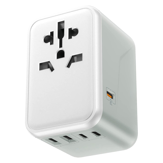 World International Travel Plug Adapter - Powerful GaN 65W with Pd & QC 3.0 Dual USB-C Power - Wall Charger Type I C G