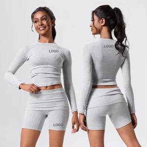 Ensembles de vêtements de sport actifs 2025 pour femmes, vêtements de sport pour femmes, vêtements de fitness, vêtements de sport serrés, ensembles de fitness élastiques, ensembles de yoga à manches courtes - Product Image 2