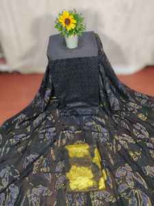 Robe traditionnelle somalienne authentique et tendance 2026 en soie noire Brasso, jacquard slub, avec motif floral, ensemble de vêtements de fête pour filles - Product Image 5