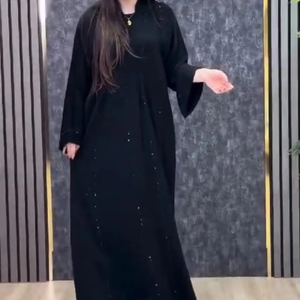 Élégant modeste brodé à la main femmes belles pintucks et pierre travail Abayas robes traditionnelles formelles tissu respirant - Product Image 1