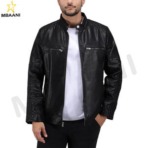 Veste en simili cuir pour homme avec capuche, veste en cuir PU à col montant pour homme, en couleur noire - Product Image 1