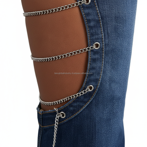 Jeans Acampanados con Aberturas Sexys para Mujer – Pantalones Vaqueros de Cintura Alta y Pierna Ancha con Detalle de Cadena Lateral – Estilo Y2K Streetwear - Product Image 4