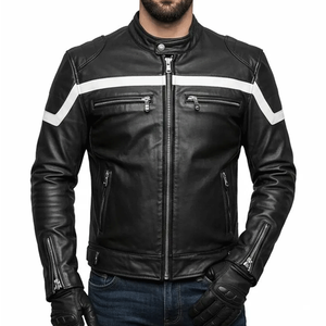 แจ็กเก็ตหนังแกะสีดำสำหรับผู้ชาย, แจ็กเก็ตมอเตอร์ไซด์หนังแท้สำหรับนักแข่งรถมอเตอร์ไซค์ - Product Image 3